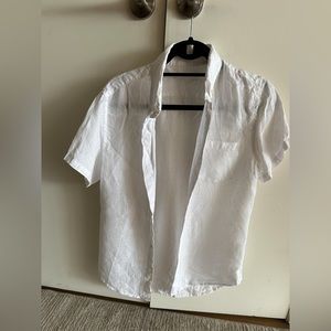 J. Crew Short Sleeve Button Down Men’s Shirt in White Linen Size S